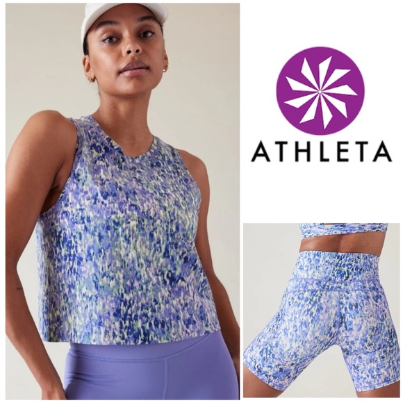 Athleta Other - Athleta workout Set Ultimate muscle tank top & shorts, size M, purple and blue